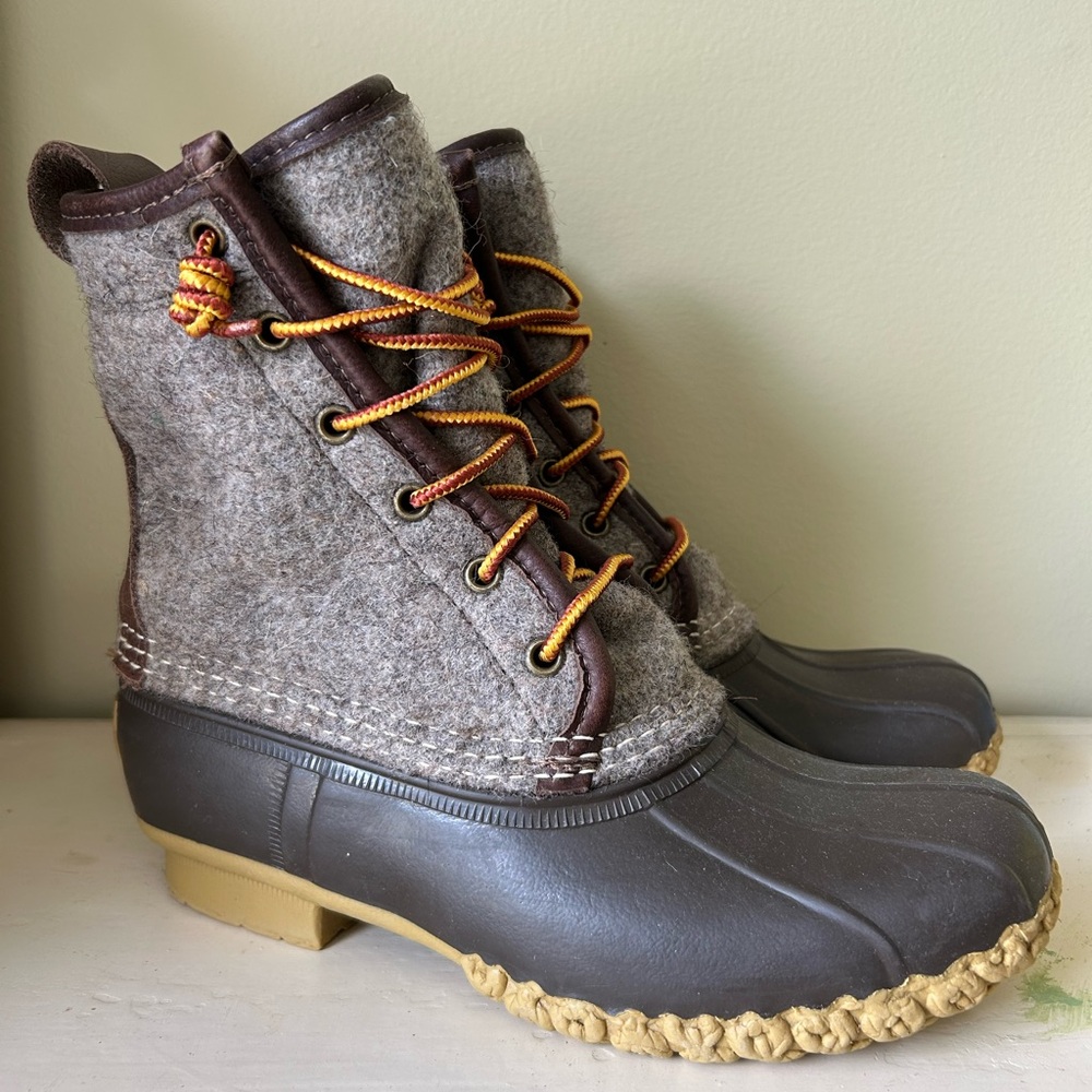 Brown and Gray Wool Felted LLBean Boots